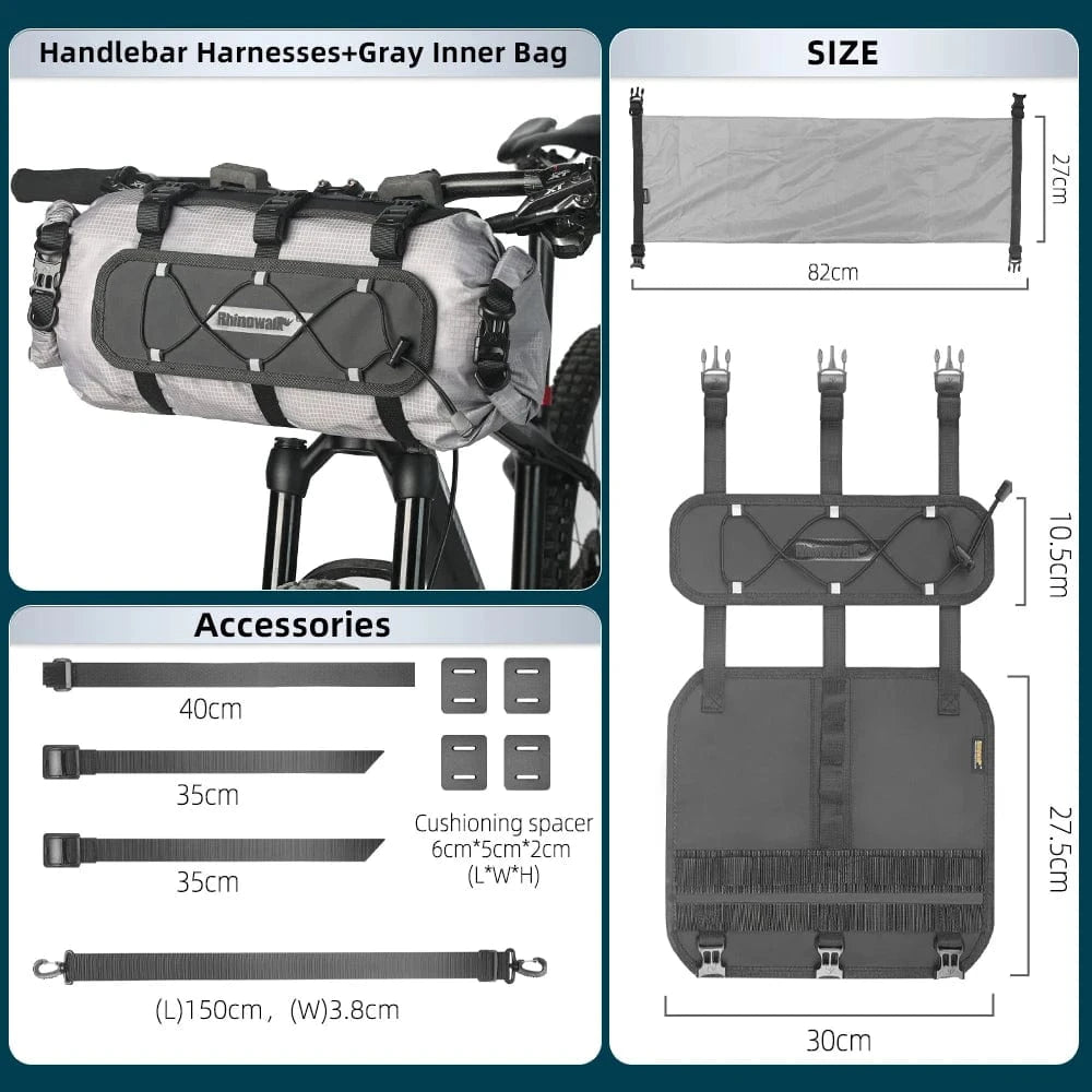 Bike & Bag Bicycle handlebar bags Mounts Bag Set-Grey RHINOWALK - Waterproof Handlebar Roll & 12L Dry Bag